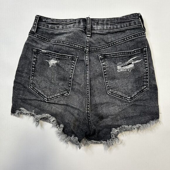 WE THE FREE Crvy Distressed Hi-Rise Button Fly Cut Off Jean Shorts 28 Black - Picture 3 of 9
